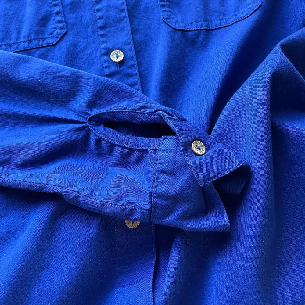4/$25 Drawstrings of Malibu Long Sleeve Blue Cotton Shirt Travel Wear‎ Women S